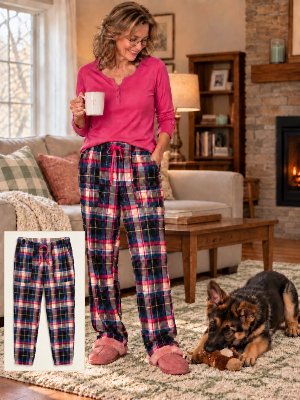 NWT Joyspun Plaid Flannel Pajama Pants Medium 8-10 Pink Navy Cozy Lounge Bottoms